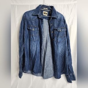 Wrangler Indigo Denim Shirt Long Sleeve Pearl Snap Gray Men's Medium